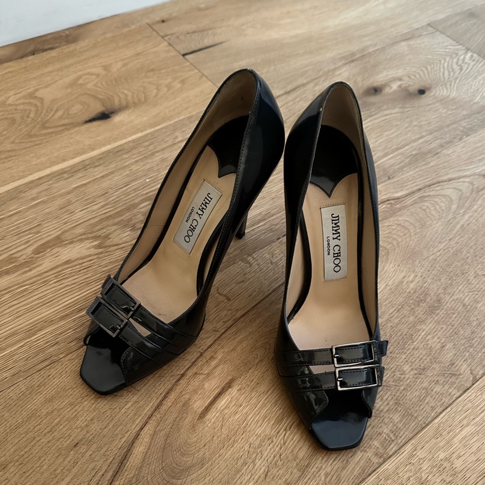 Jimmy Choo Patent Leather Peep Toe Heels Size 37